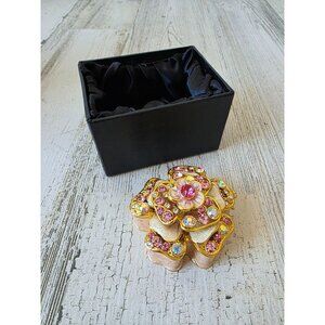 Kalifano flower trinket box jewelry rhinestone glitter pink daisy